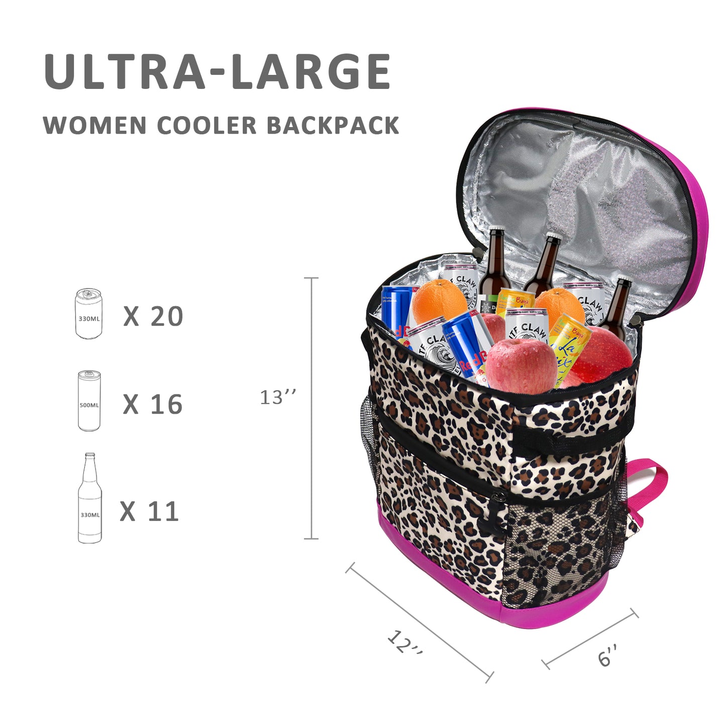 4Pcs Free Shipping Brown Leopard Cooler Backpack Insulated Lunch Box With Handle