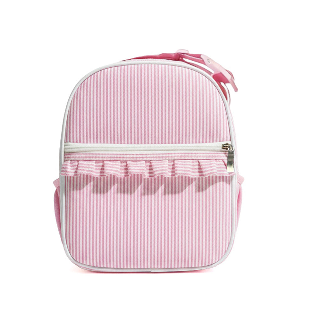 25Pcs Ruffle Pink Seersucker Lunch Box With Front Pocket Striped Food Bag for Daily Use Cooler Bag