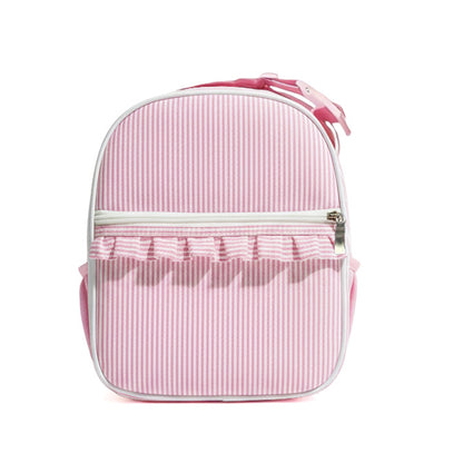 25Pcs Ruffle Pink Seersucker Lunch Box With Front Pocket Striped Food Bag for Daily Use Cooler Bag