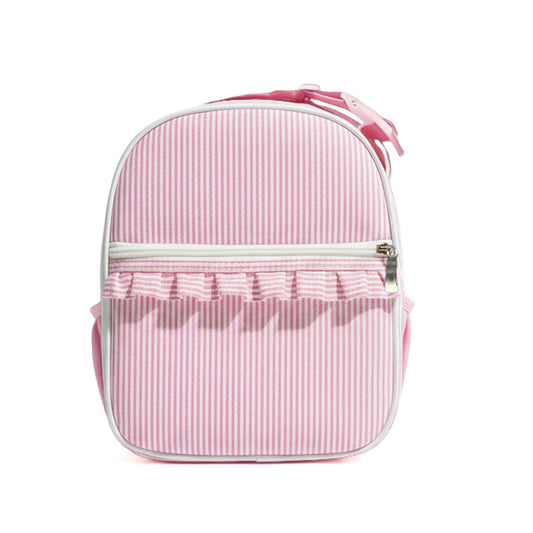 25Pcs Ruffle Pink Seersucker Lunch Box With Front Pocket Striped Food Bag for Daily Use Cooler Bag