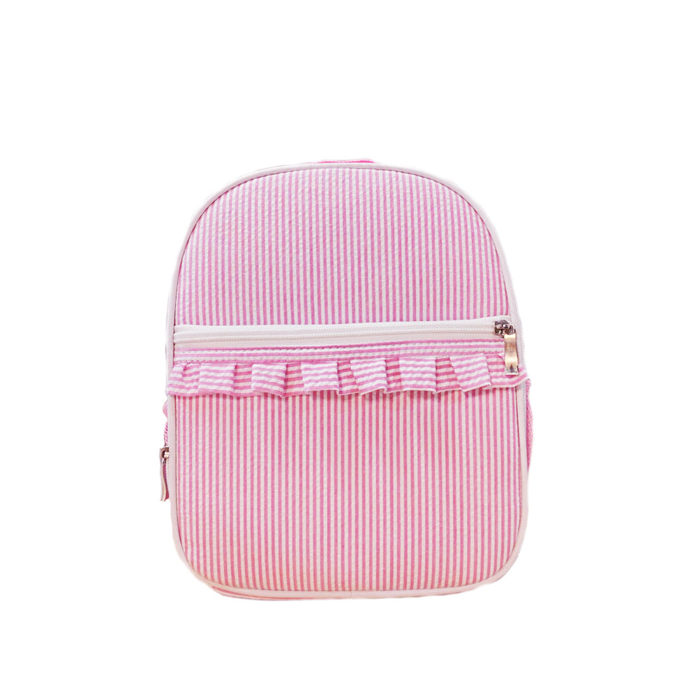 25Pcs Ruffle Pink Seersucker Lunch Box With Front Pocket Striped Food Bag for Daily Use Cooler Bag