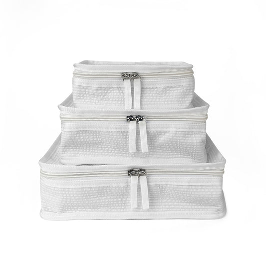 10Pcs Free Shipping 3in1 Seersucker Stacking Set Packing Cube Set White Striped Storage Organizer Bags Travel Overnight Luggage Bag