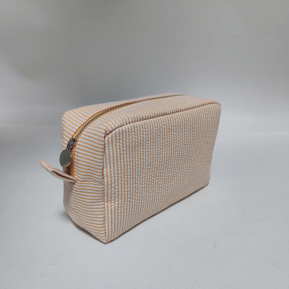 25Pcs Seersucker Cosmetic Bag Orange Cotton Rectangle Makeup Bag Travel Toiletry Bag