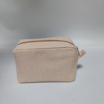 25Pcs Seersucker Cosmetic Bag Orange Cotton Rectangle Makeup Bag Travel Toiletry Bag