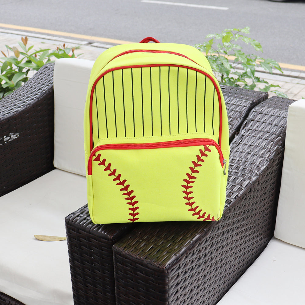 25Pcs Free Shipping Canvas Softball Backpack Yellow Baseball Backpack Stripes School Bags For Boys Girls