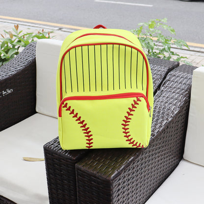 25Pcs Free Shipping Canvas Softball Backpack Yellow Baseball Backpack Stripes School Bags For Boys Girls