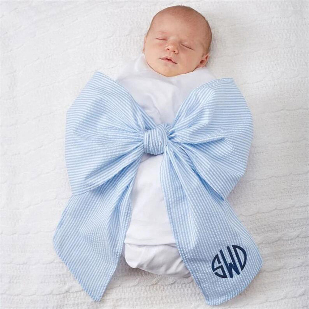 25Pcs Free Shipping Seersucker Swaddle Sashes Baby Blue Seersucker Newborn Swaddle Sash